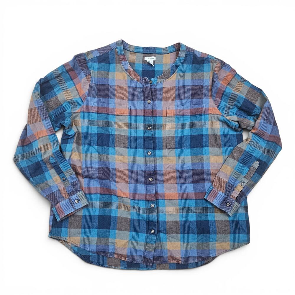 L.L.BEAN Plaid Organic Cotton Flannel Shirt Womens XL Outdoors Hiking Minimalist